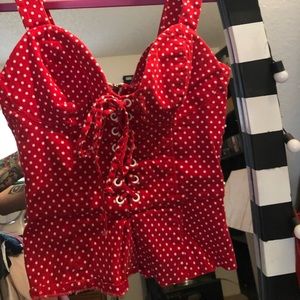 Bebe xxs zip up polka dot tank